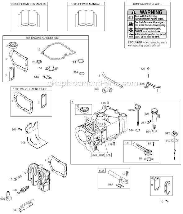 Page A Diagram and Parts List for 9G900SERIES  Briggs and Stratton Engine